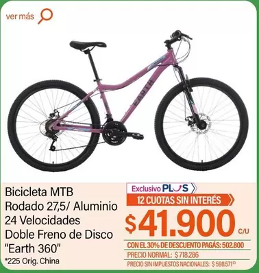 Disco - Bicicleta MTB Rodado 27,5/ Aluminio 24 Velocidades Doble Freno de  "Earth 360"