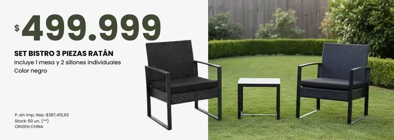 Negro - SET BISTRO 3 PIEZAS RATÁN