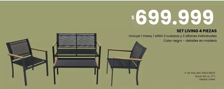 Negro - SET LIVING 4 PIEZAS