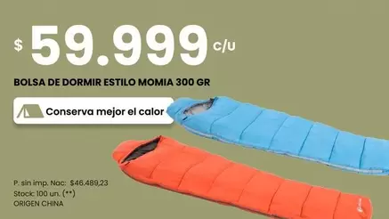 Origen - BOLSA DE DORMIR ESTILO MOMIA 300 GR