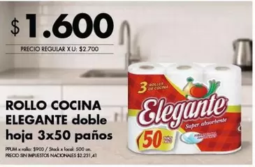 Elegante - ROLLO COCINA doble hoja 3x50 paños