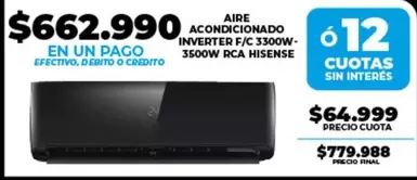 RCA - AIRE ACONDICIONADO INVERTER F/C 3300W-3500W