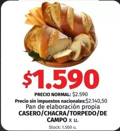X$ - Pan de elaboración propia CASERO/CHACRA/TORPEDO/DE CAMPO x u.