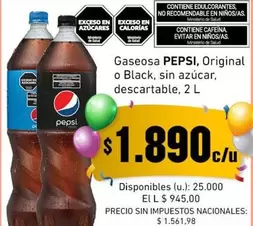 Pepsi - Original o Black, sin azúcar, descartable