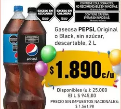 Pepsi - Original o Black, sin azúcar, descartable
