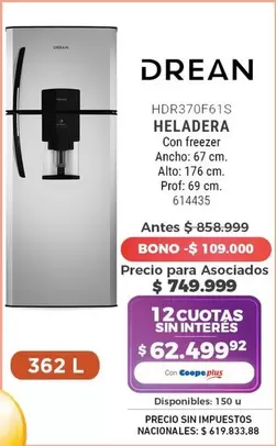 Drean - HDR370F61S HELADERA Con freezer