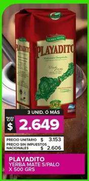 Playadito - Yerba Mate S/Palo