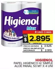 Higienol - Papel Higienico H/ Simple Aloe Panal
