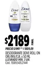 Dove - DESODORANTE DOVE ROLL ON ORI/INV./CUI.