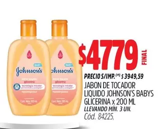 Johnson's - JABON DE TOCADOR LIQUIDO BABYS GLICERINA x 200 ML