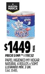 My Hogar - PAPEL HIGIENICO NATURAL 4 ROLLOS x 50MT