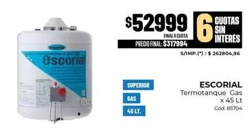 Escorial - Termotanque Gas x 45 Lt