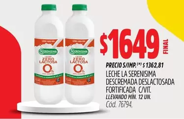 vida - LECHE DESCREMADA DESLACTOSADA FORTIFICADA C/VIT.