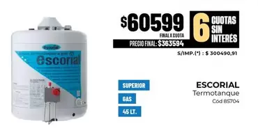 Escorial - Termotanque Cod 85704