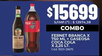Coca cola - FERNET BRANCA X 750 ML + GASEOSA COCA COLA X 2,25 LT