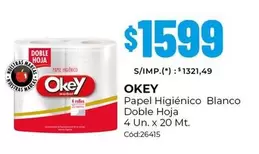 Okey - Papel Higiénico Blanco Doble Hoja 4 Un. x 20 Mt.