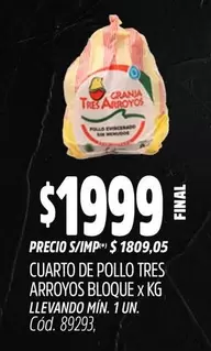 Tres Arroyos - CUARTO DE POLLO BLOQUE X KG