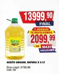 Natura - ACEITE GIRASOL X 5 LT