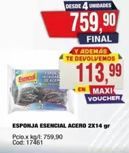 Esencial - ESPONJA ESENCIAL ACERO 2X14 gr