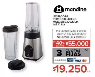 Mandine - LICUADORA PERSONAL ACERO MOD. MSB32028 24