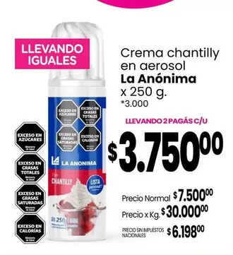 La Anónima - Crema chantilly en aerosol