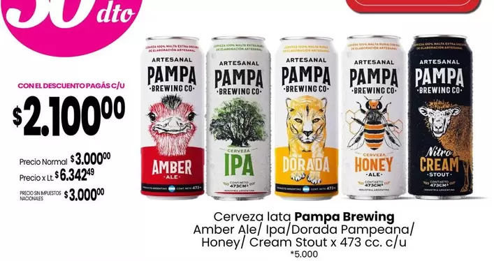 BC - Amber Ale/ Ipa/Dorada Pampeana/ Honey/ Cream Stout x 473 cc. c/u