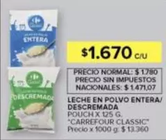 Carrefour - LECHE EN POLVO ENTERA/ DESCREMADA