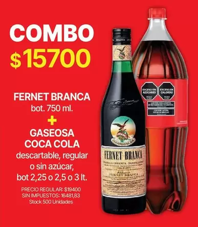 Coca cola - FERNET BRANCA + GASEOSA COCA COLA