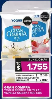 Gran Compra - Yogur Bebible Frutilla/ Vainilla Sabor 
