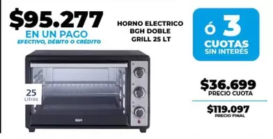 BGH - HORNO ELECTRICO GRILL 25 LT