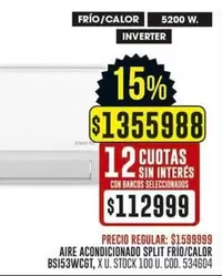 X$ - AIRE ACONDICIONADO SPLIT FRIO/CALOR BS153WCGT