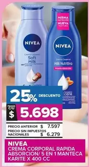 Nivea - Crema Corporal Rapida Absorcion/5 En 1 Manteca Karite