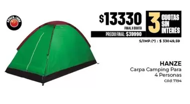 X$ - Carpa Camping Para 4 Personas Cod 7194