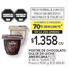 Danette - POSTRE DE CHOCOLATE/ DULCE DE LECHE/ AMERICANA POTE