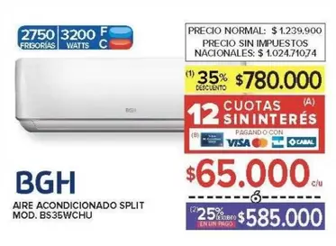 BGH - AIRE ACONDICIONADO SPLIT MOD. BS35WCHU
