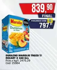Marolio - DURAZNO TROZO T/RECART X 340 Grs
