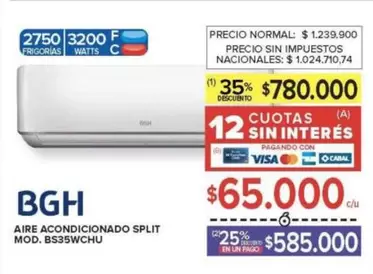BGH - AIRE ACONDICIONADO SPLIT MOD. BS35WCHU