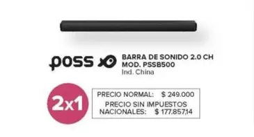 Poss - BARRA DE SONIDO 2.0 CH PSSB500