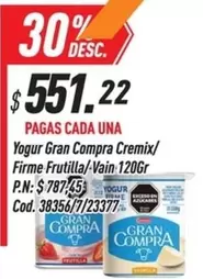 Gran Compra - Yogur Cremix/Firme Frutilla/-Vain 120Gr