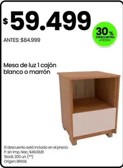 Origen - Mesa de luz 1 cajón blanco o marrón