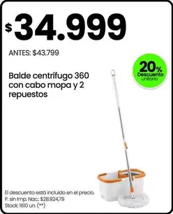 Balde centrífugo 360 con cabo mopa y 2 repuestos