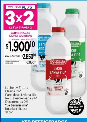 vida - Leche LV Entera Clásica 3%/ Parc. desc. Liviana 1%/ Parc. Descremada 2%/ Descremada 0%