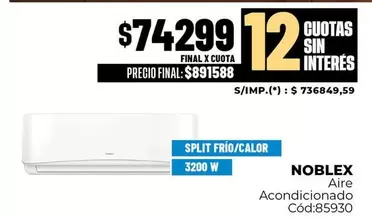 Noblex - Aire Acondicionado Cód:85930
