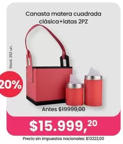 Canasta matera cuadrada clásica+latas 2PZ