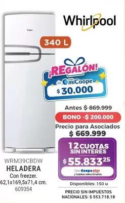 Whirlpool - WRM39CBDW HELADERA