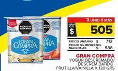 Gran Compra - Yogur Descremado/Descrem Batido Frutilla/Vainilla