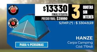 X$ - Carpa Camping Cód: 71948