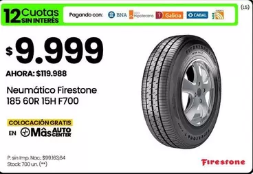 Firestone - Neumático 185 60R 15H F700