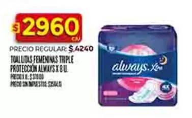 Always - TOALLITAS FEMENINAS TRIPLE PROTECCION X 8 U