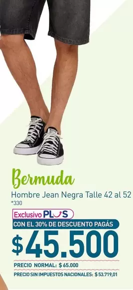 42 - Bermuda Hombre Jean Negra Talle al 52